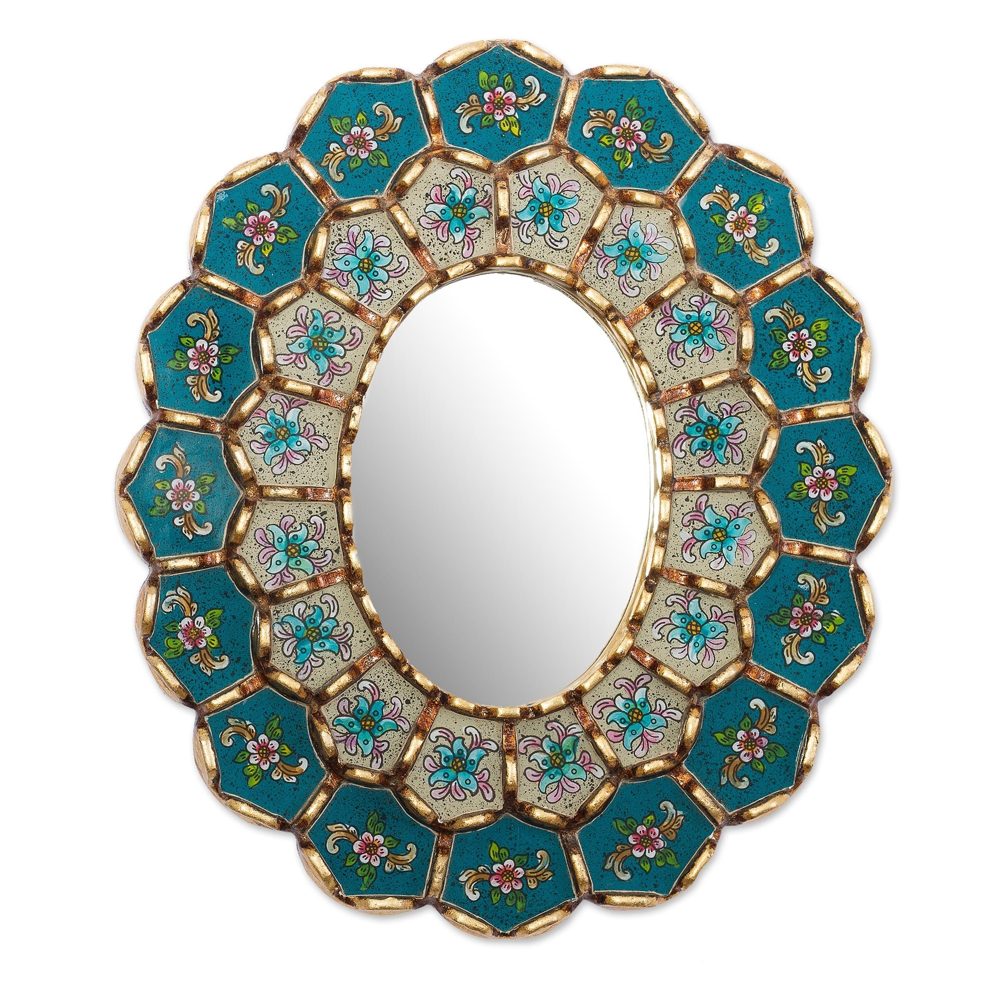 Novica Handmade Colonial Arrangements Reverse-Painted Glass Wall Mirror