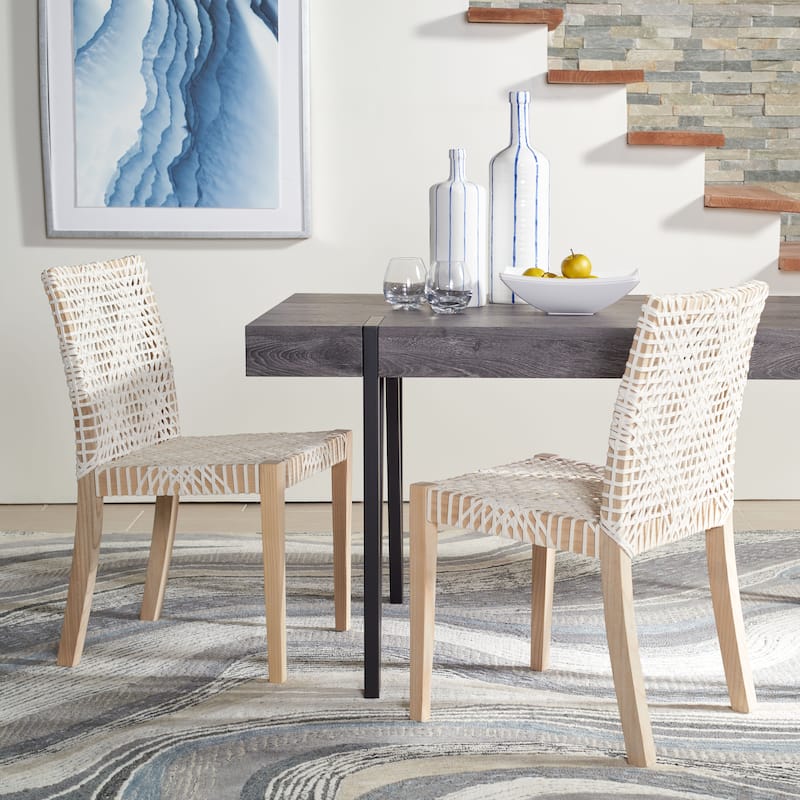 SAFAVIEH Pallie Woven Leather Dining Room Chair (Set of 2) - 18.1" W x 21.6" L x 33.4" H - 18Wx22Dx33H