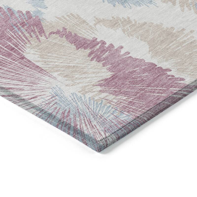 Machine Washable Indoor/Outdoor Modern Floral Chantille Rug