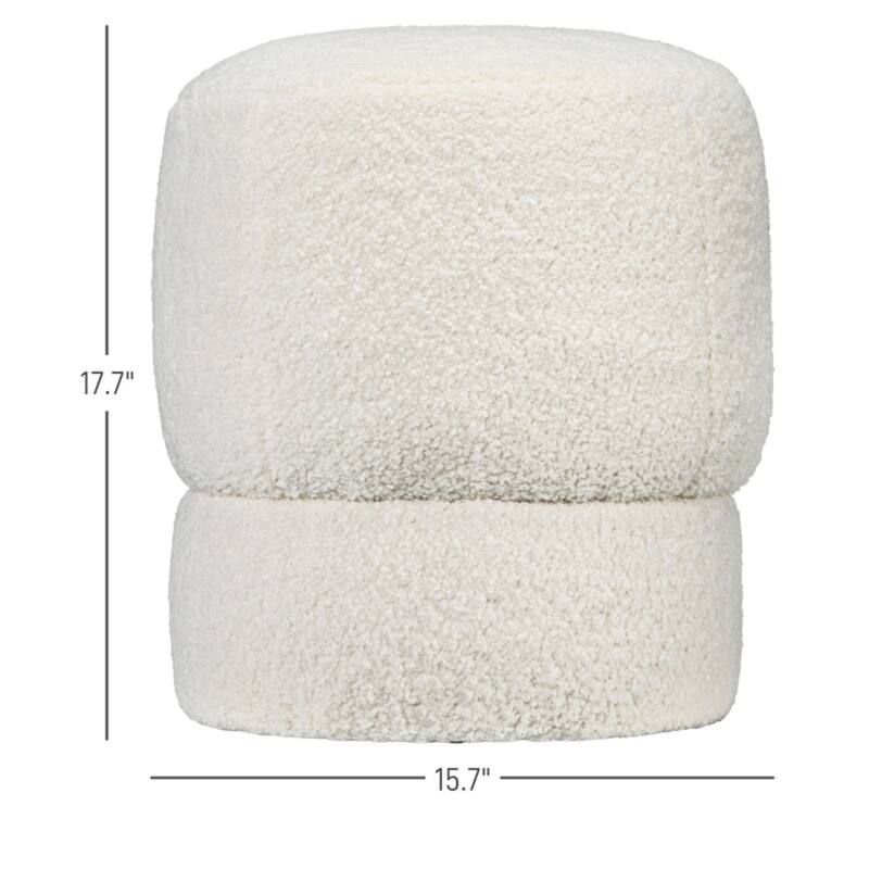 15.7" Cream White Round Footstool with Thick Foam Padding and Soft Teddy Fleece Cover