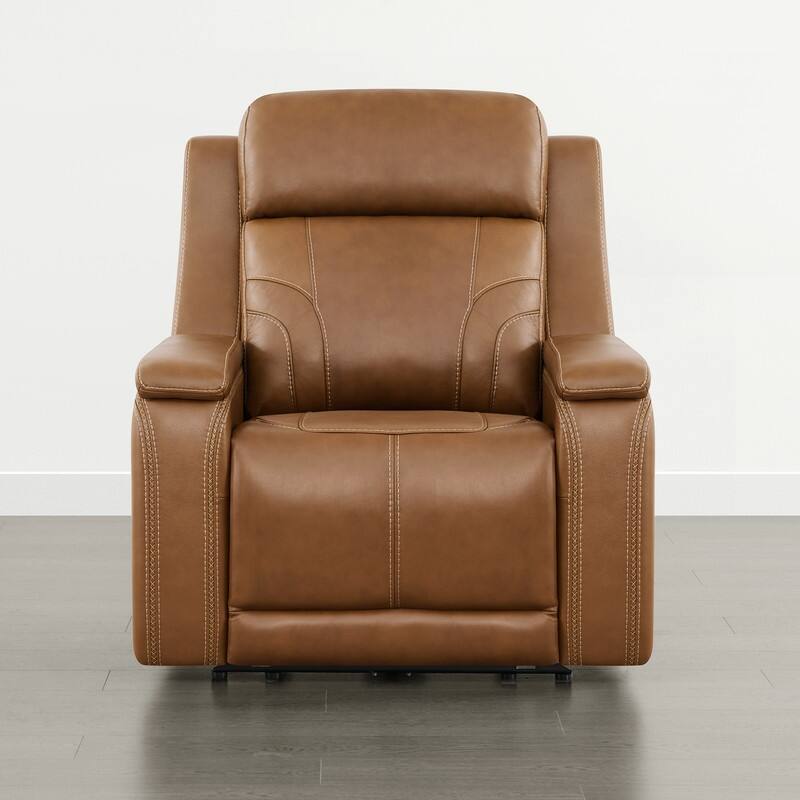Spruce & Spring Dual Motors Genuine Leather Power Lay Flat Recliner with Power Headrest