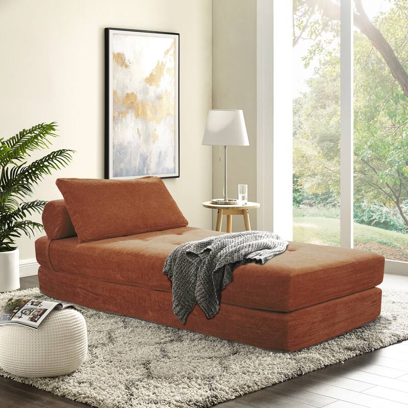 Art Leon Tufted Convertible Queen Size Chaise Lounge - Caramel