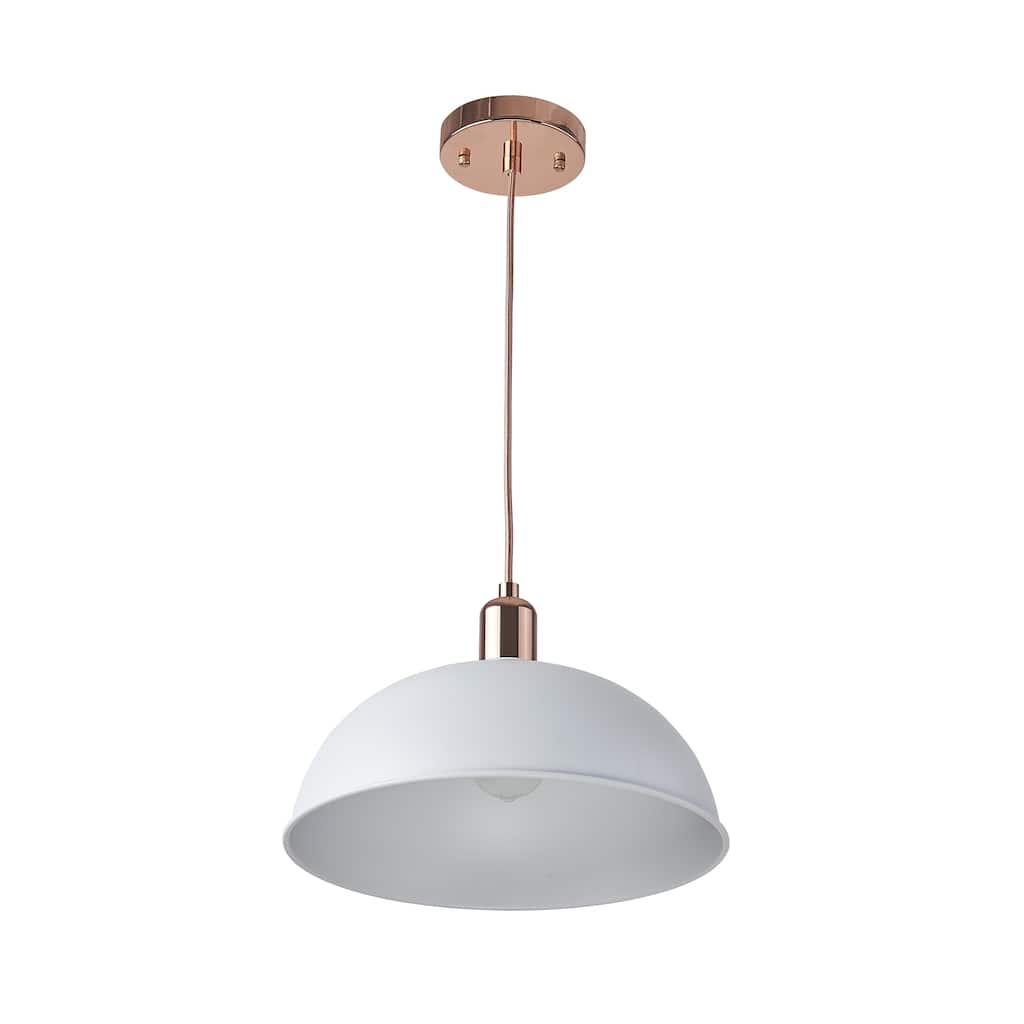 1 Light Pendant in White and Glossy Copper Finish - 13.75"W x 13.75"D x 9.5"H