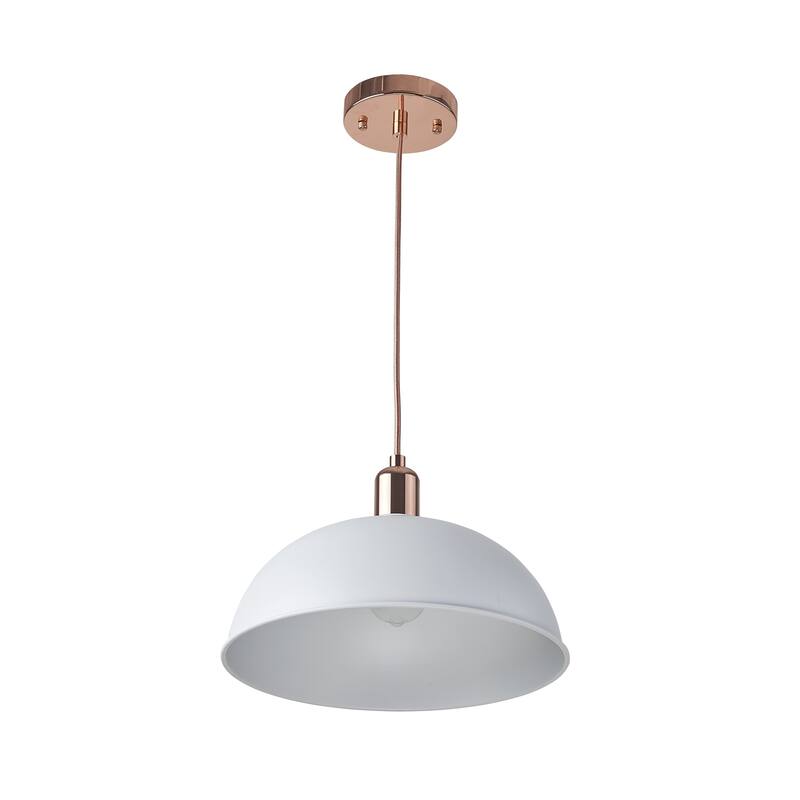 1 Light Pendant in White and Glossy Copper Finish - 13.75"W x 13.75"D x 9.5"H