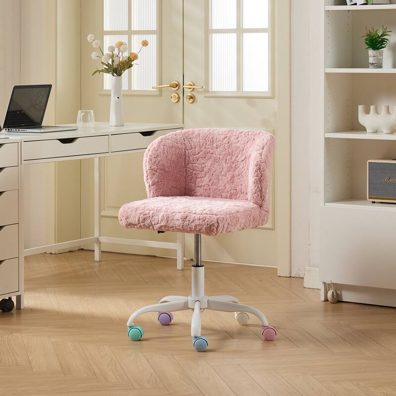 Furniture Office Chair,Artificial Home Office Chair with Metal Base,Adjustable Desk Chair Swivel Office Chair,Vanity Chair - Pink