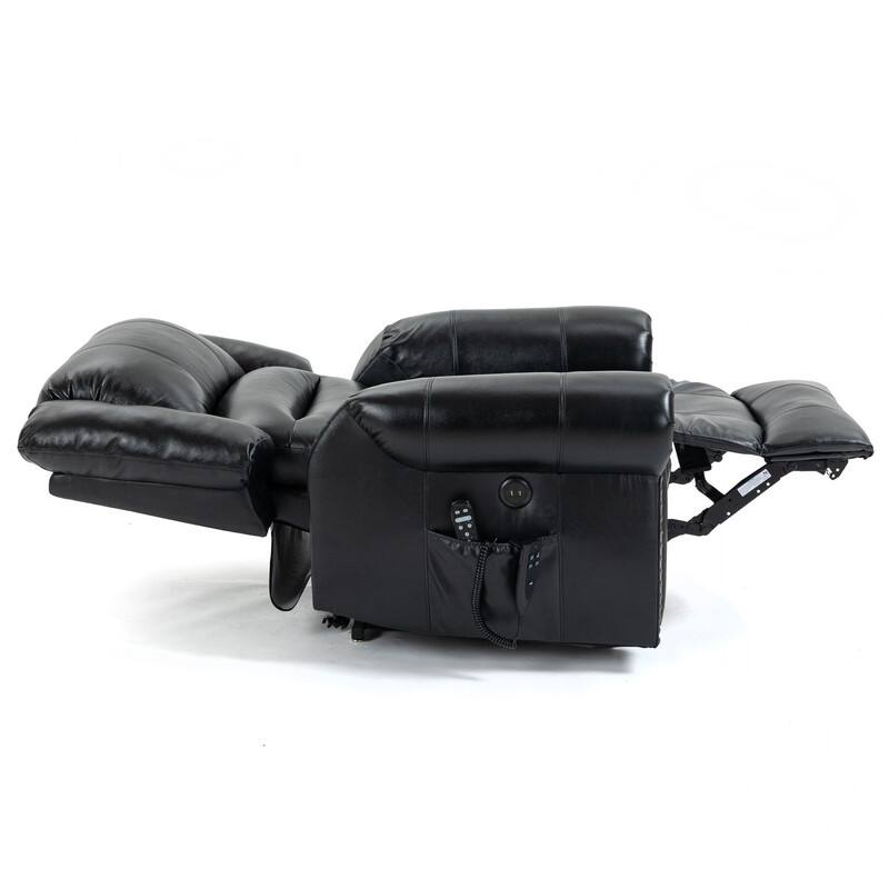 Dual Motor Real Leather Power Lift Recliner with Massage, Heating Functuous and USB Ports-Up to 350 LBS Capacity