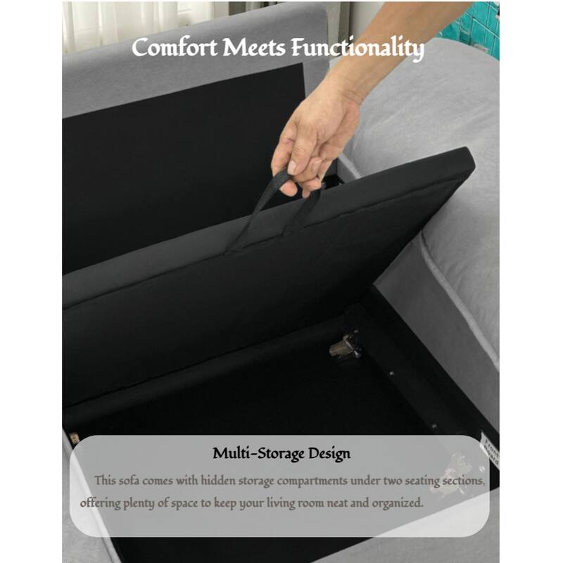 Roomfitters Modern Overstuffed Upholstered Sofa with Hidden Storage and Padded Arms, Comfy Loveseat for Small Space