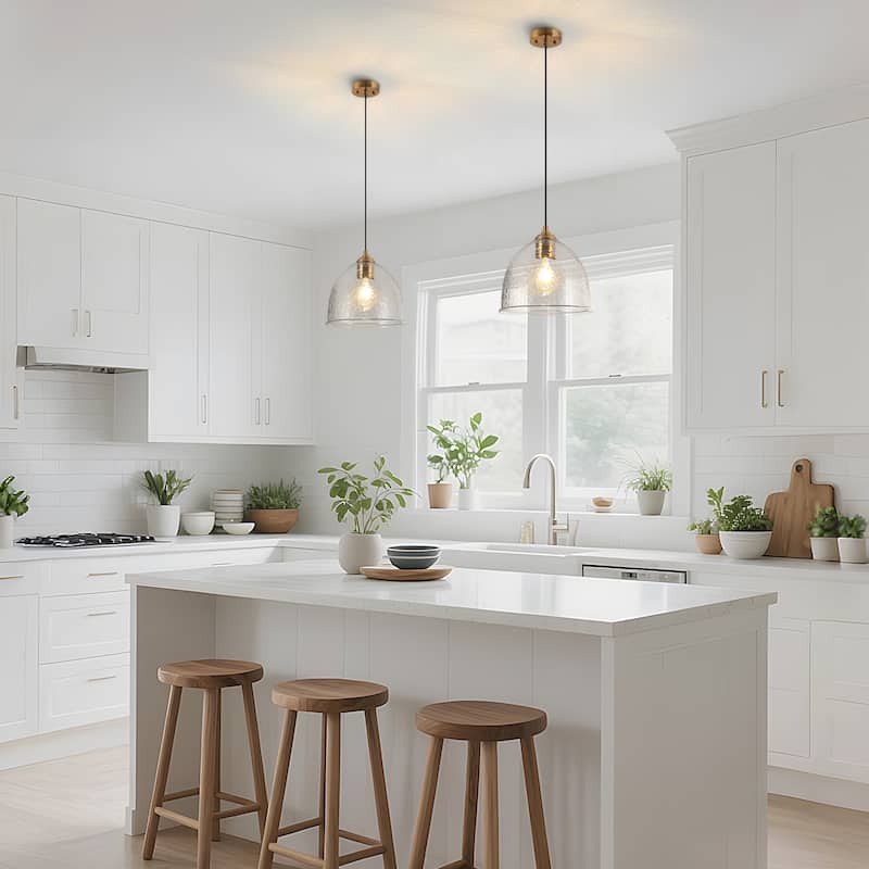 Coria 10-inch Modern Farmhouse Dome Waterfall Glass Pendant Lights with Bowl Hammered Art Shade