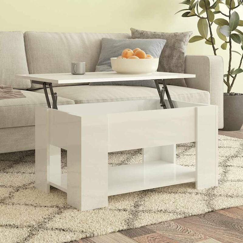 vidaXL Coffee Table Lift Top End Table Accent Side Sofa Table Engineered Wood - 31.1" x 19.3" x 16.1" - High gloss white