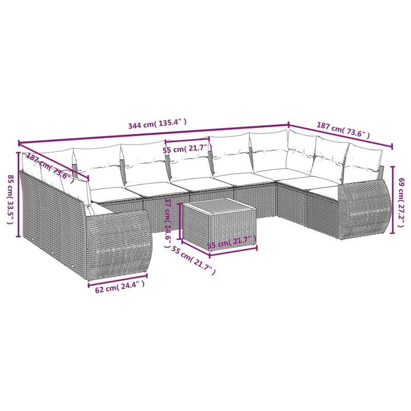 vidaXL Garden Sofa Set Black