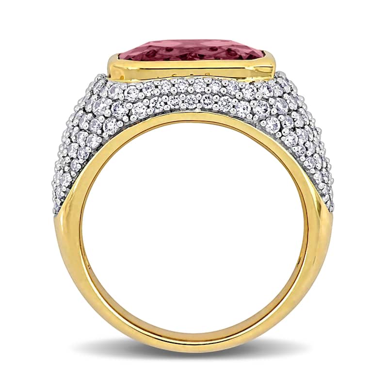 Miadora 3 5/8ct TGW Octagon-Cut Pink Tourmaline 1 1/3ct TDW Diamond Signet Ring in 14k Yellow Gold