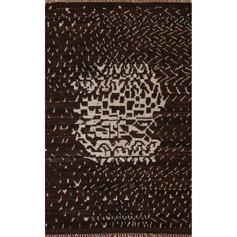 Hand Knotted Oriental 100% Wool Carpet Tribal Tribal Brown Moroccan Area Rug - 8' 2'' X 5' 7''