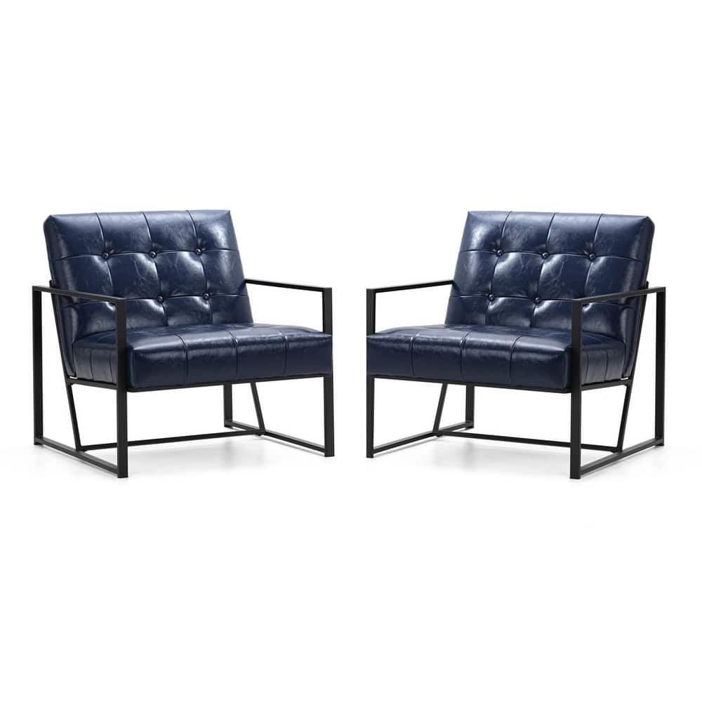 Glitzhome Set of 2 29.25"W Mid-Century PU Leather Tufted Accent Chairs