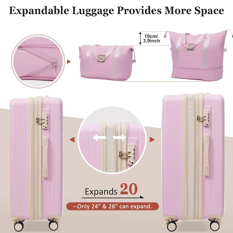 Luggage Sets 5 Piece with Half-opening, Hardside Carry On Suitcase Set with Double Spinner Wheel, with USB Port,TSA Locks