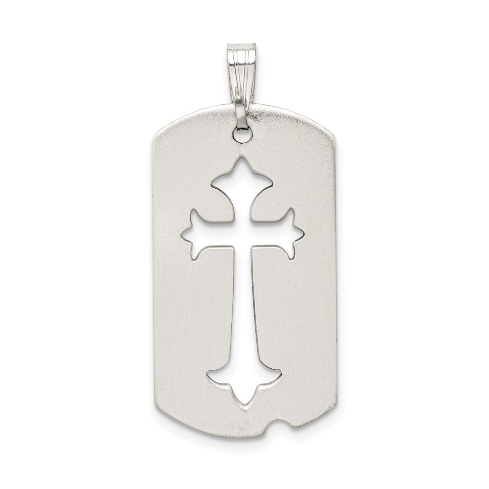 925 Sterling Silver Cut-out Satin Antiqued Dog Tag With Cut Out Cross Pendant 925 Sterling Silver Cut-out Satin Antiqued Dog Tag With Cut Out Cross Pendant