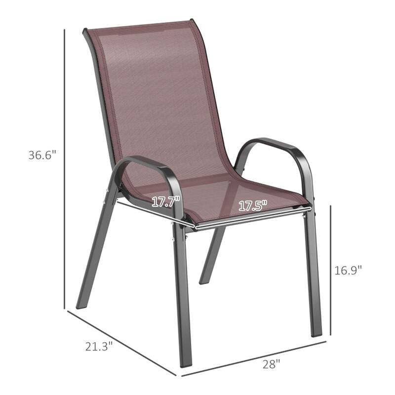 Black Steel Outdoor Dining Chairs Set of 4 with Mesh and Stackable Design - 21.3" W x 28" D x 36.6" H