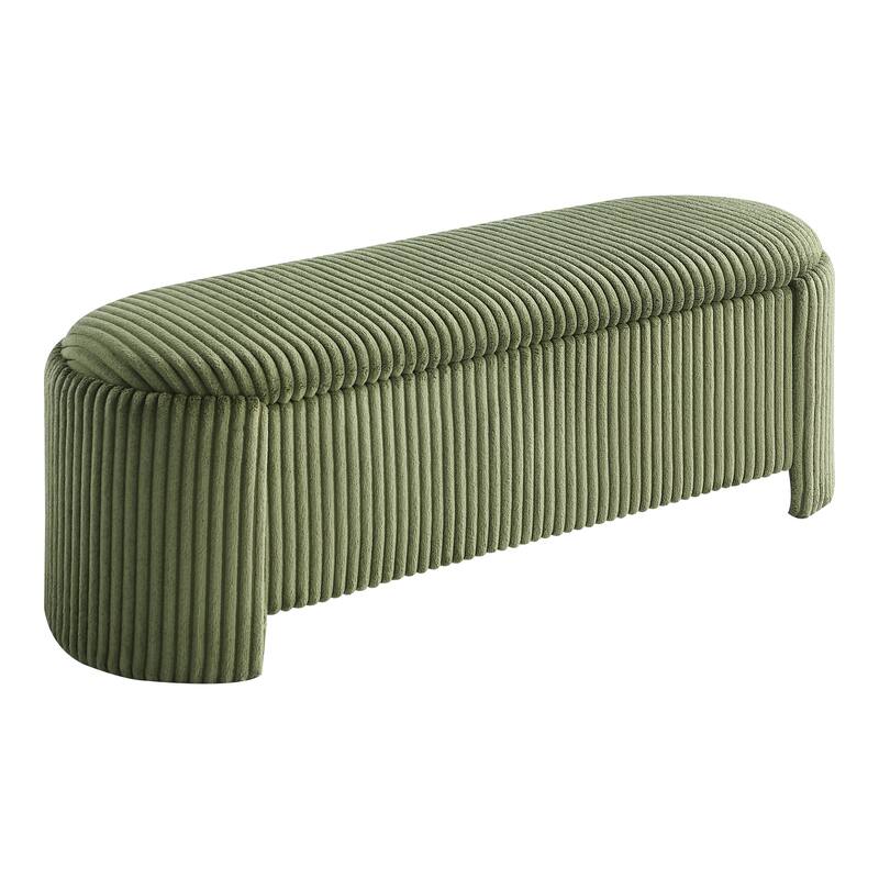 247 Shop At Home Modern Oval Chenille Storage Bench - Green