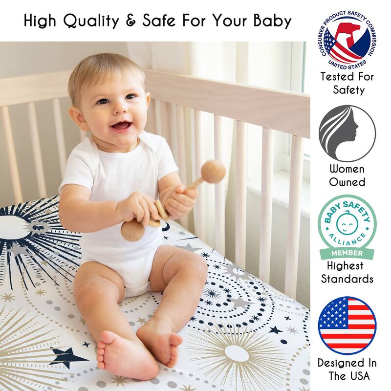 Sweet Jojo Designs Star and Moon Boy, Girl, Unisex/Gender Neutral 2 Pack Fitted Crib Sheets - Solid Blue & Celestial, Sky, Stars