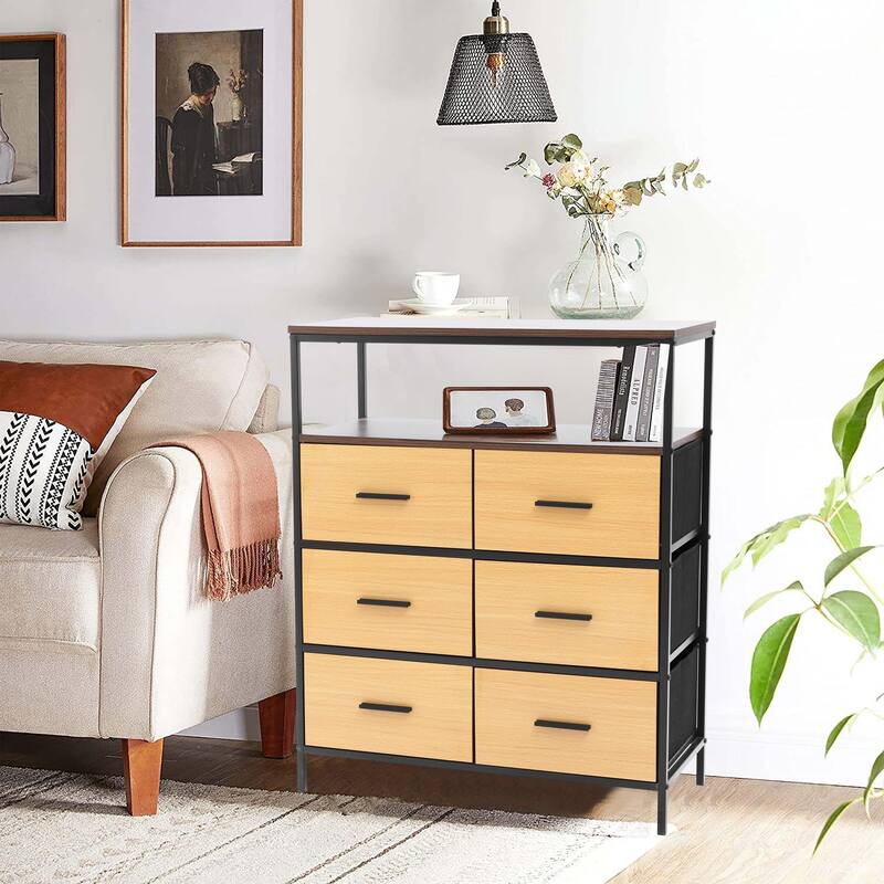 Black and Brown Manufactured Wood 6-Drawer 1-Shelf Accent Chest