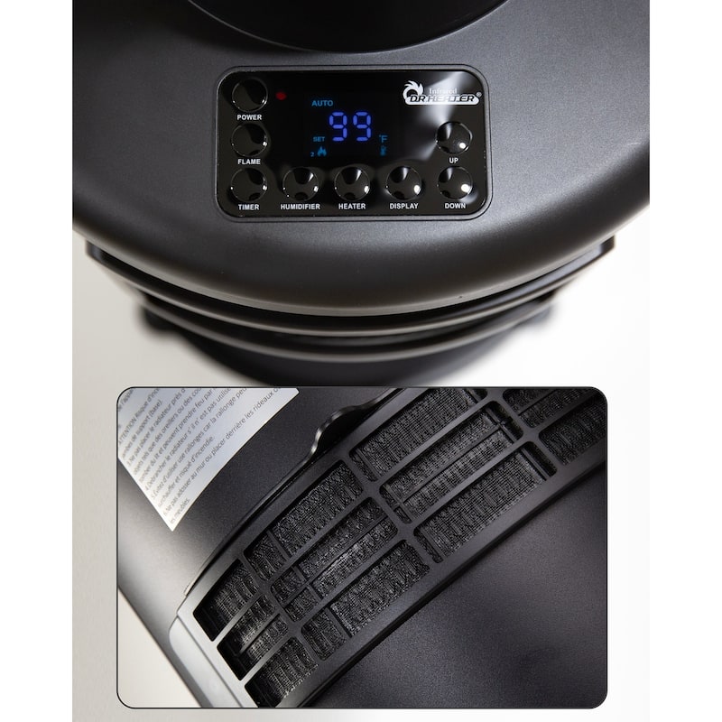 Infrared Heater w/ Humidifier, 3D Flame, Remote, 1500W, Black