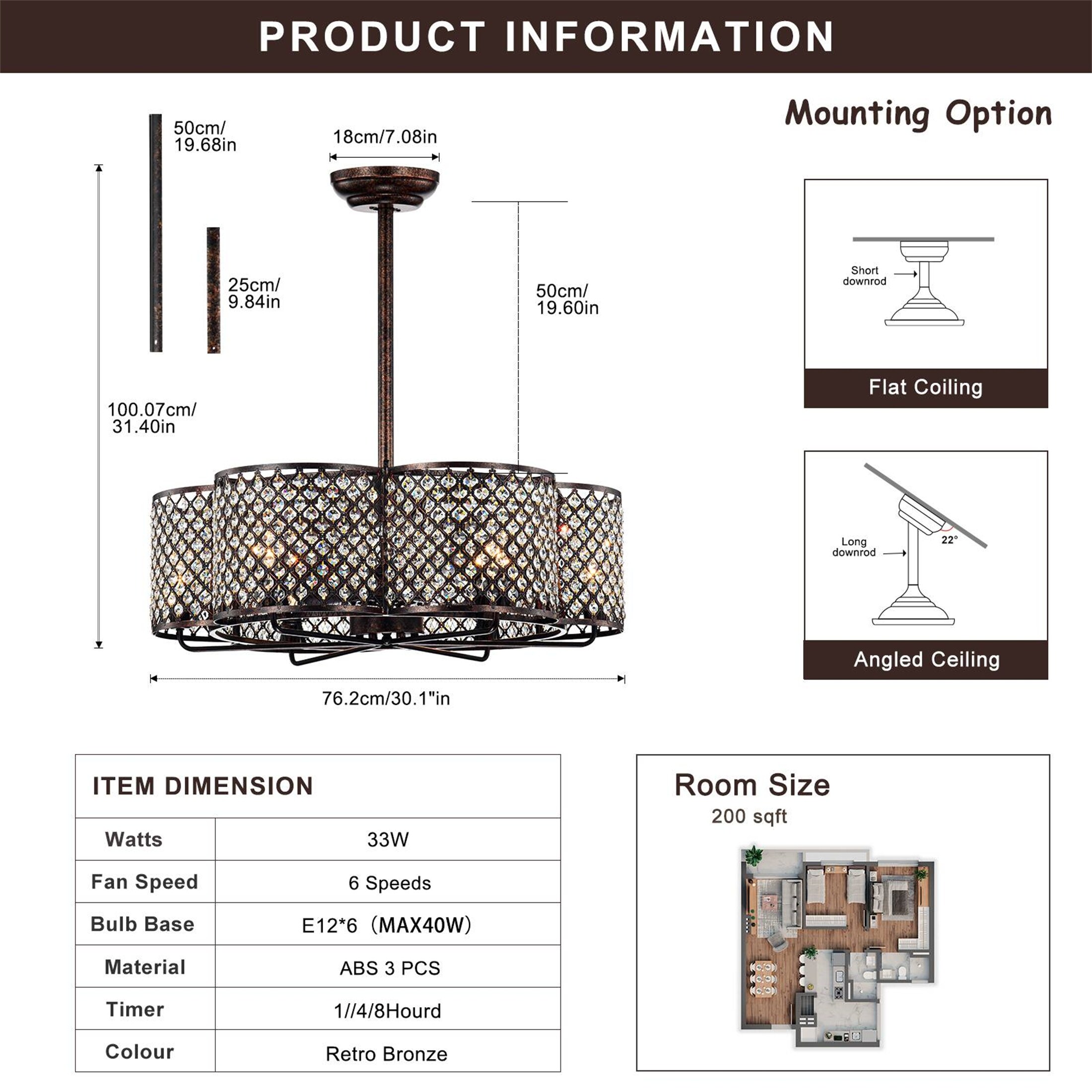 Rustic Crystal Flower Lighted Ceiling Fan - Bed Bath