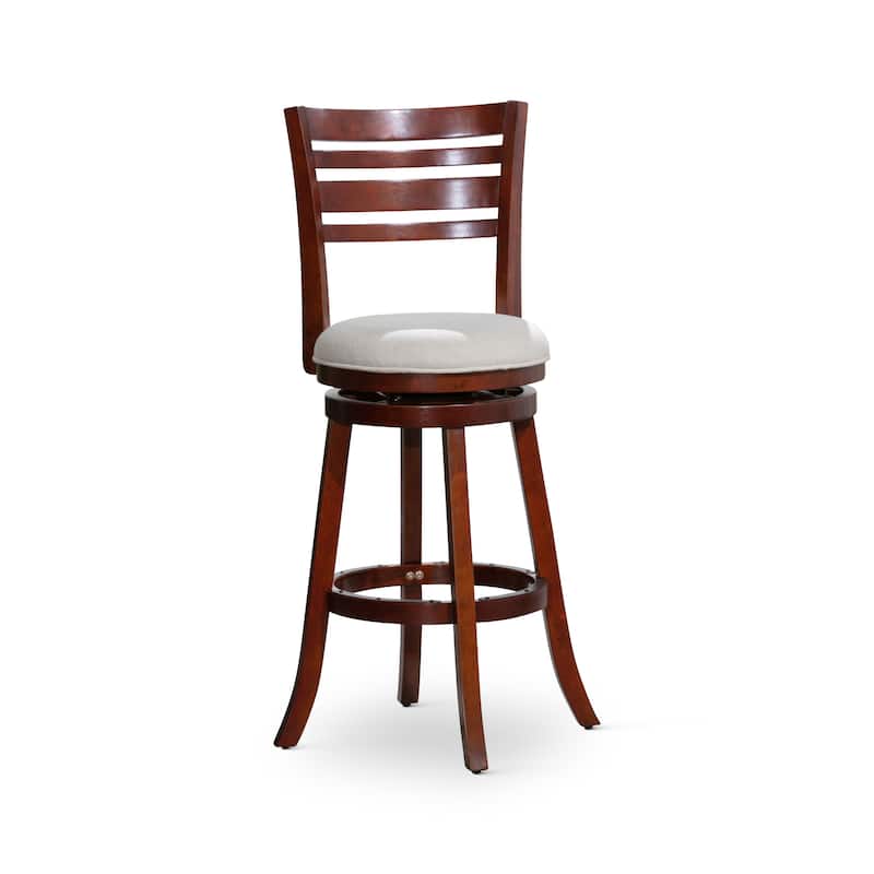 DTY Indoor Living Granby 4-Slat Back Swivel Stool - Cherry Finish/Beige Fabric - Bar Height - 29-32 in.