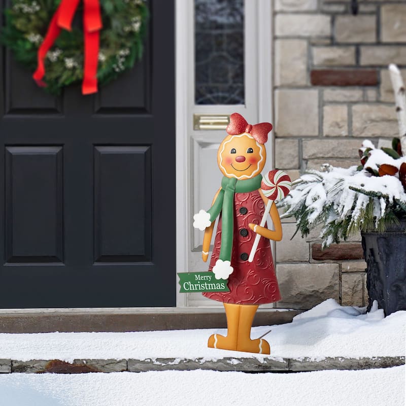 Glitzhome 36"H Metal Christmas Gingerbread Man Yard Stake Porch Decor - Multi