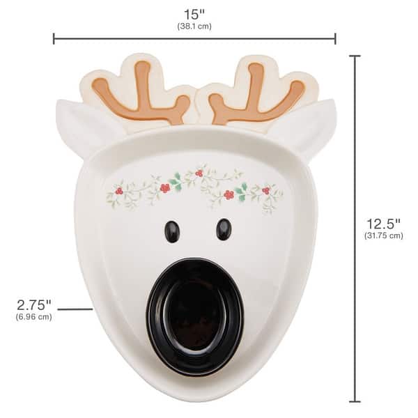 Pfaltzgraff Winterberry Reindeer Chip And Dip, 15 Inch
