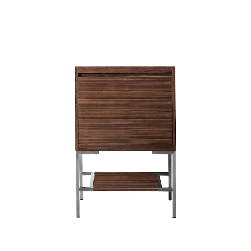 James Martin Vanities Mantova 23.6" Single Vanity Cabinet, Mid-Century Walnut - Brushed Nickel Base, No Top