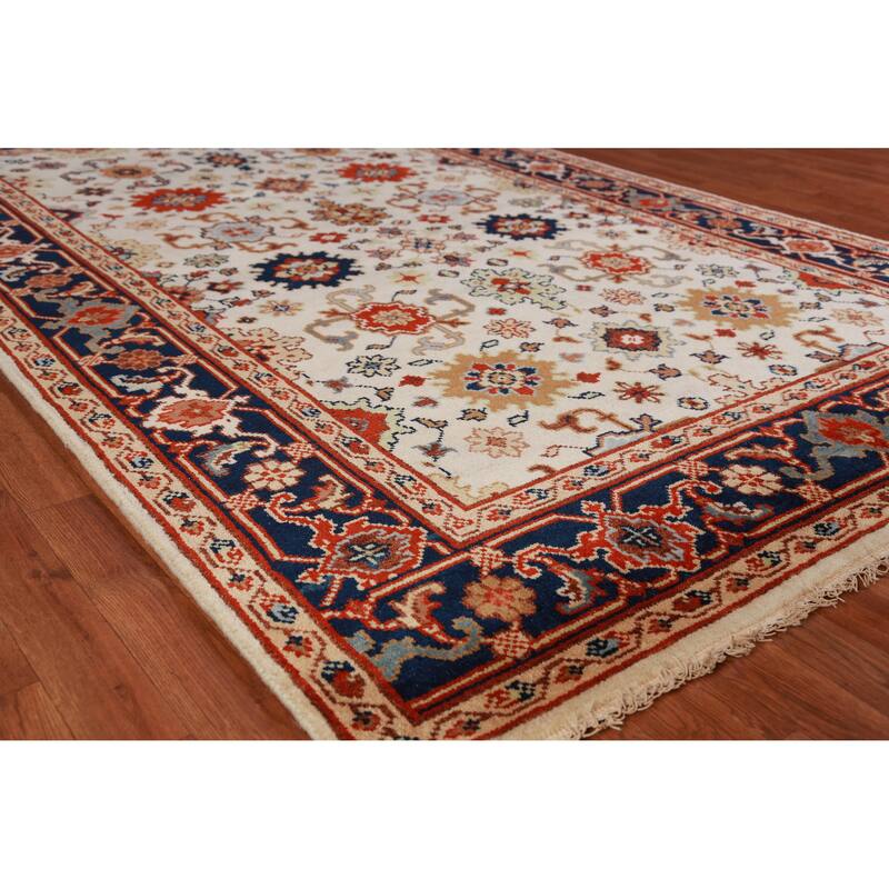 Hand Knotted Oriental 100% Wool Carpet Traditional Geometric Beige & Ivories Heriz (serapi) Area Rug - 9' 1'' X 6' 0''