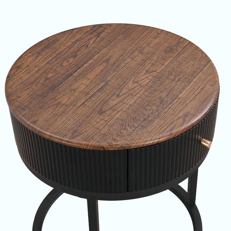 19.68 Inch Modern Round Marble Side Table with Drawer and Storage