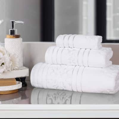 Superior Sadie Zero Twist Cotton Floral Jacquard 3 Piece Towel Set