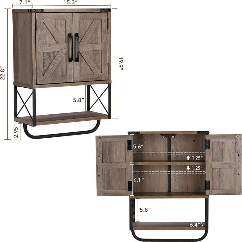 Wood Wall Mounted Storage Cabinet - 7.1"D x 15.3"W x 22.8"H