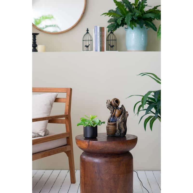 6.3x5.1x10.8" Decorative 3 Tier Water Fountain with Pot Design, Brown