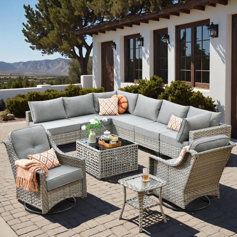 XIZZI 10-piece Outdoor Patio Furniture Sectional Sofa Set - Dark Grey