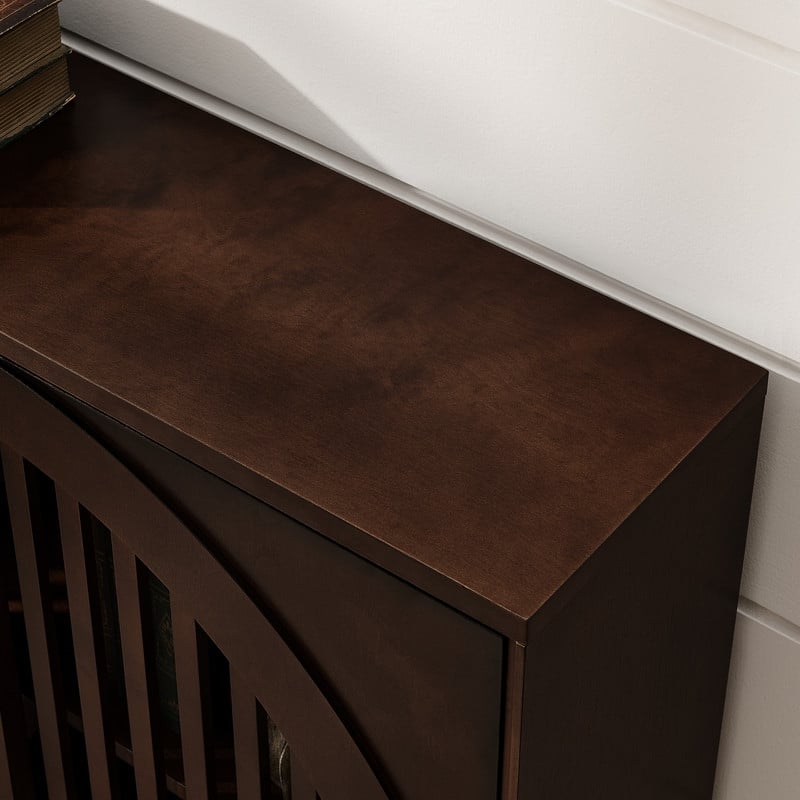 Mid Century Fluted Sideboard with 2 Outlets, Narrow Buffet Cabinet for Entryway & Kitchen - Dark Walnut