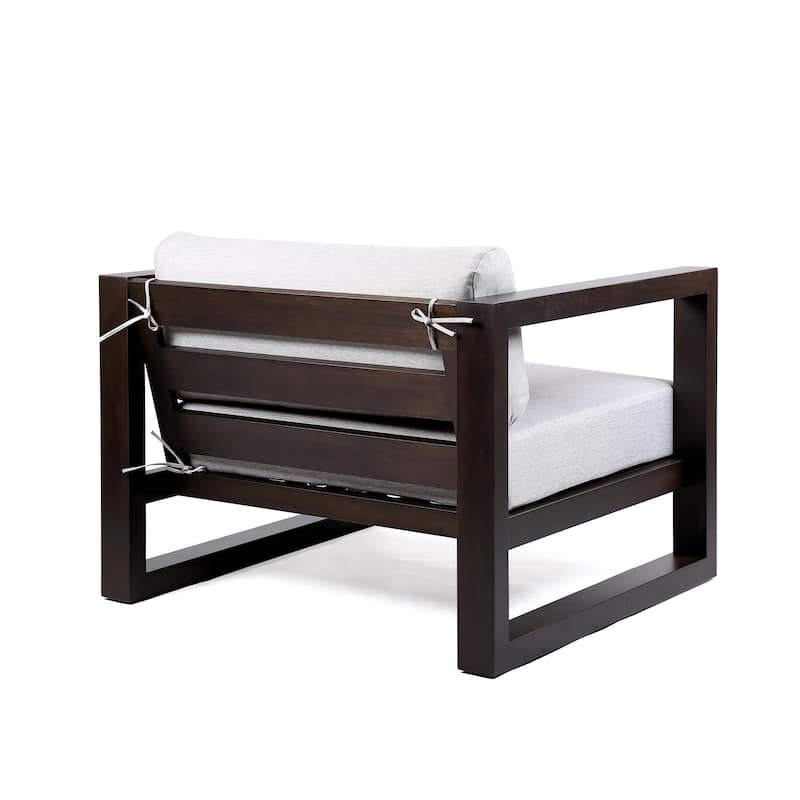 Paradise Solid Eucalyptus Wood Outdoor Patio Club Chair with Gray Cushions