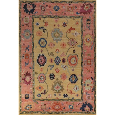 Yellow Oushak Turkish Area Rug Hand-Knotted Vegetable Dye Wool Carpet - 8'11" x 12'11"