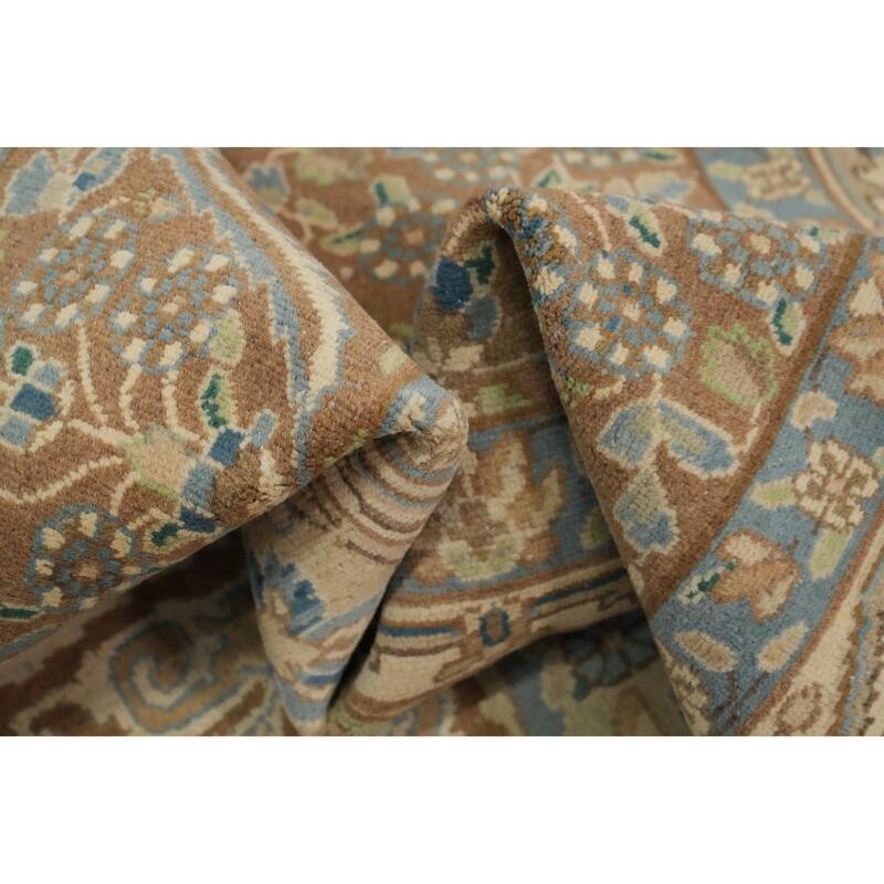 Hand Knotted Oriental 100% Wool Carpet Traditional Floral Brown Kerman Area Rug - 12' 11'' X 9' 6''