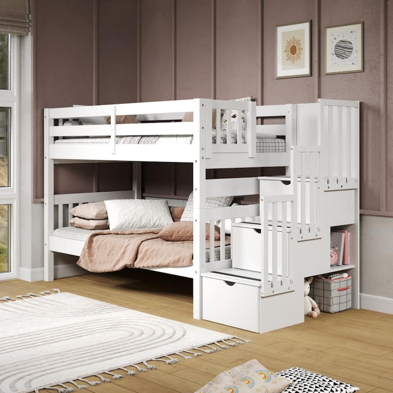 Taylor & Olive Trillium Twin over Twin Stairway Bunk Bed, 3 Steps