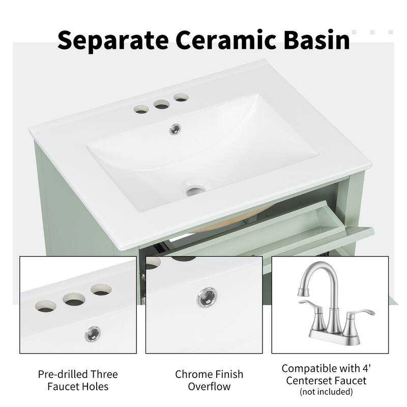 Roomfitters 24" Bathroom Vanity with Sink, Solid Wood Legs, 4 Drawers & Cabinet with Adjustable Shelf