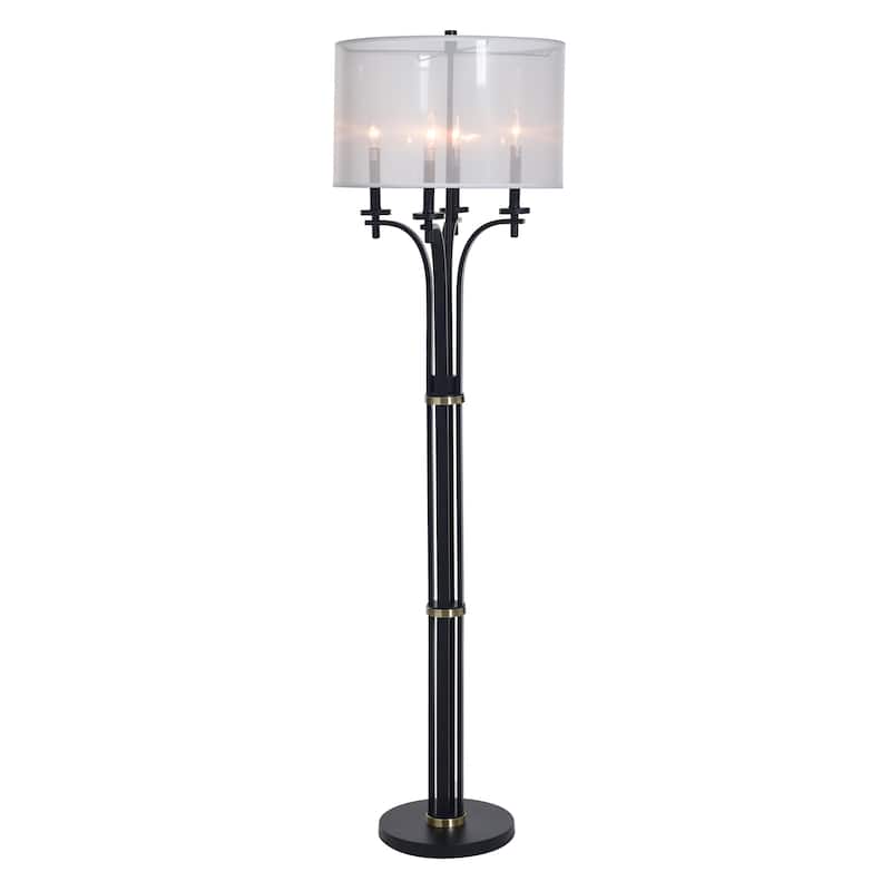 StyleCraft Bellamy Candelabra Floor Lamp - Corcy Gold & Black - White Shade