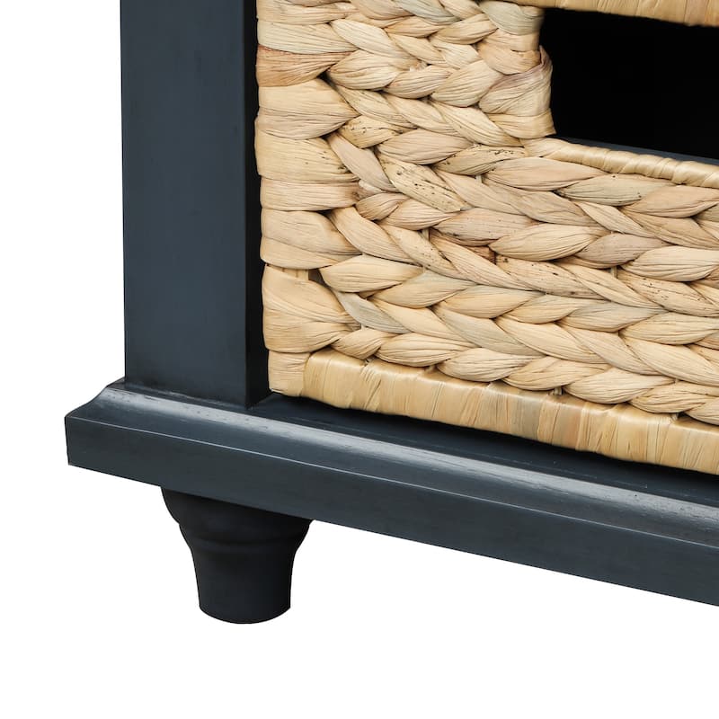 Storage Bench with Drawers and Rattan Baskets Entryway Shoe Bench