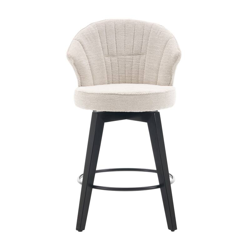 Set of 2 Chenille Upholstered Swivel Bar Stools with Solid Wood Legs and Wing Back