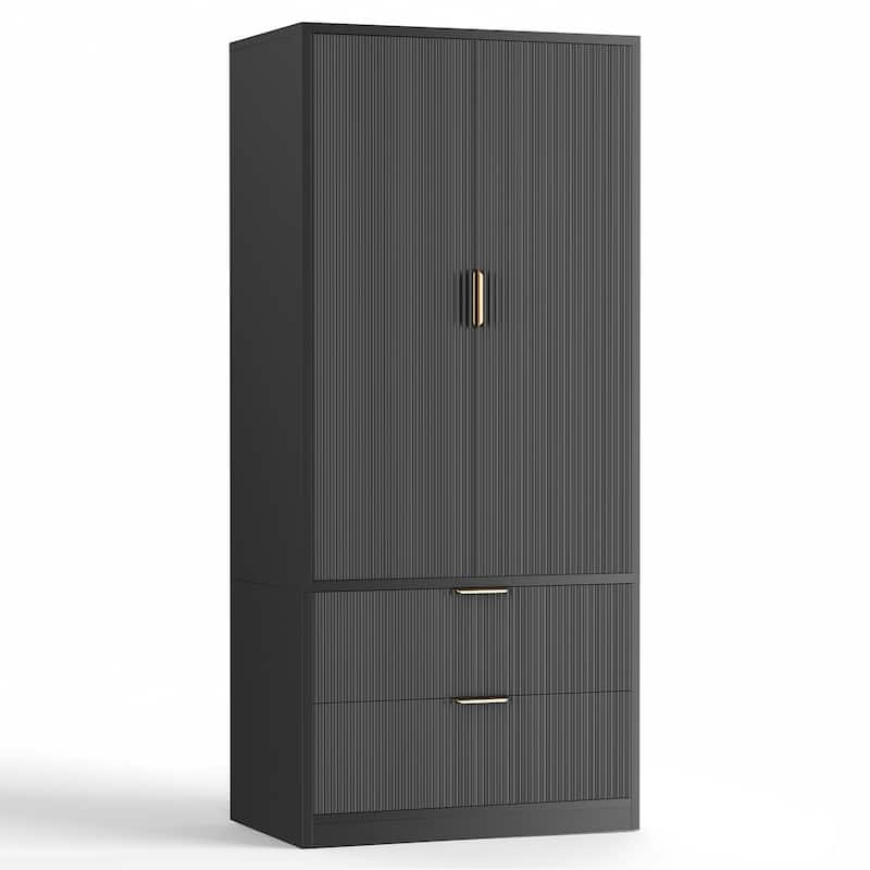 Pocassy 70" H Wardrobe Closet with 2 Doors and 2 Drawers for Bedroom