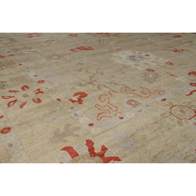 Floral Oushak Turkish Area Rug Hand-Knotted Vegetable Dye Wool Carpet - 8'4" x 9'9" - 8'4" x 9'9" - Ivory/Beige