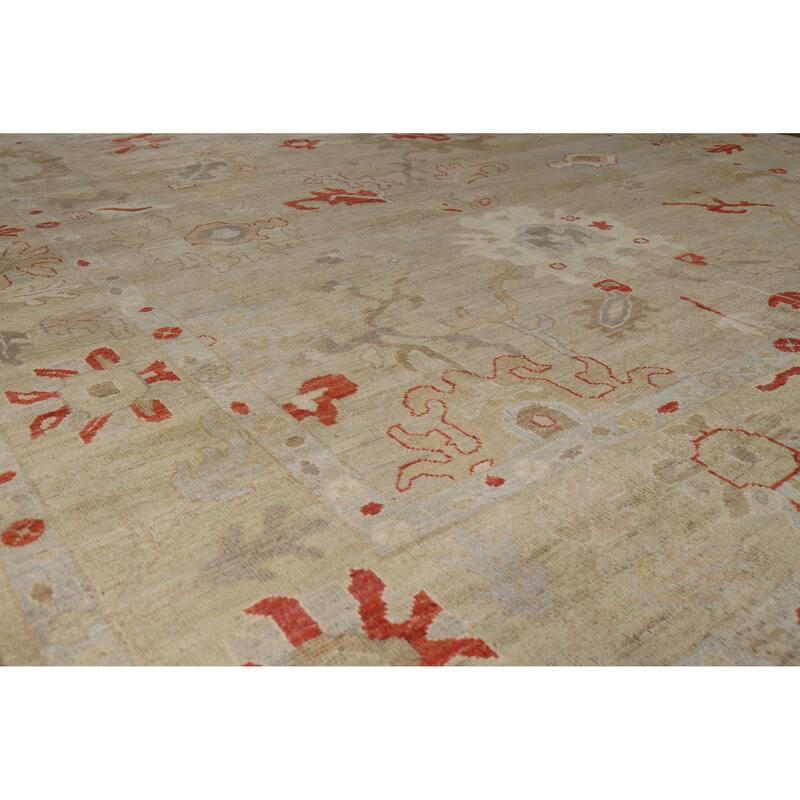 Hand Knotted Oriental 100% Wool Carpet Transitional All-Over Beige & Ivories Oushak Area Rug - 9' 9'' X 8' 4''