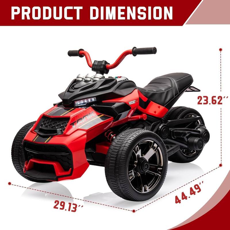 12V Kids Ride On ATV, 3 Wheeler Motorcycle, Rechargeable Battery-Powered ATV Toy Car