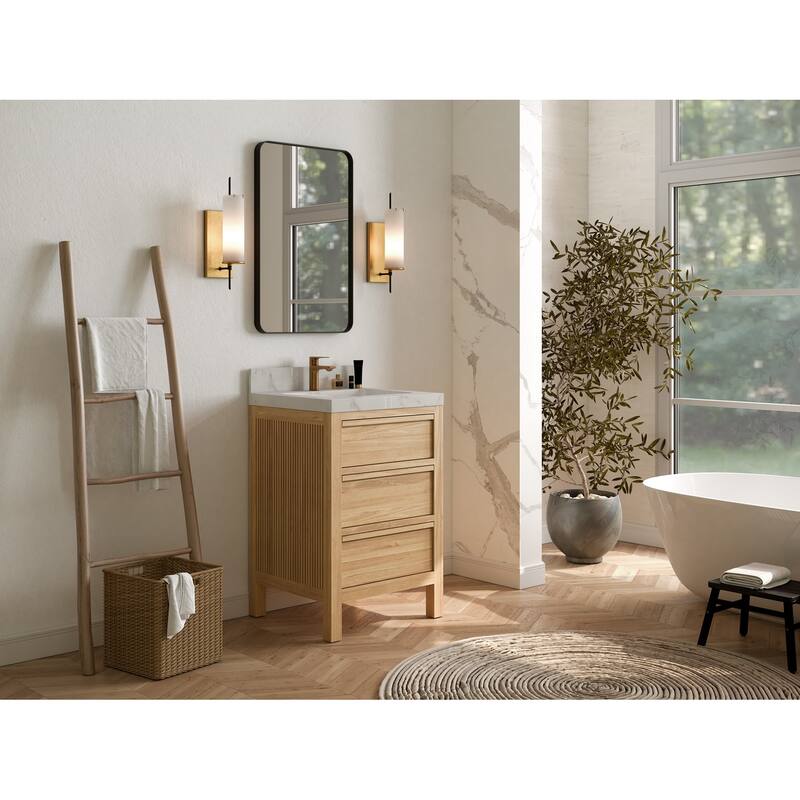 Willow Collections 24 x 22 Elizabeth Teak Single Bowl Sink Bathroom Vanity with Quartz or Marble Countertop