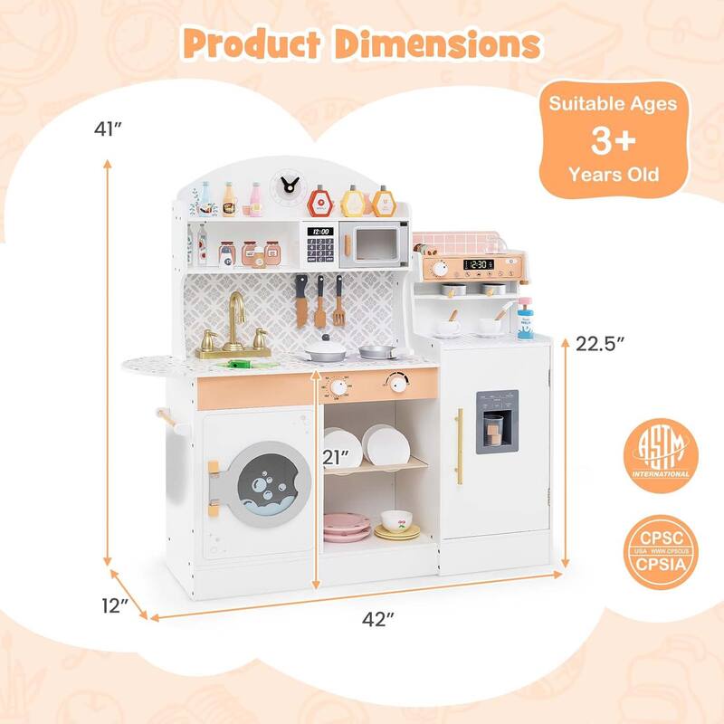 Pretend Kids Kitchen Playset Wood Toy Kitchen w/Sound for Aged 3+